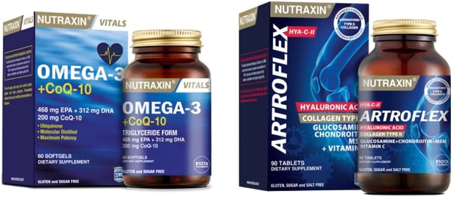 Nutraxin Omega-3 + CoQ-10 60 Yumuşak Kapsül, Hya C-II Glukozamin Serisi 90 Tablet Seti