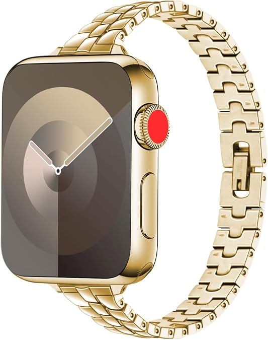 YISIWERA Slim Stainless Steel Band Compatible with Apple Watch Band 38mm 40mm 41mm 42mm 44mm 45mm 49mm for Women, Elegant Metal Band Dressy Chain Bracelet for iWatch Bands Series 9 8 7 6 5 4 3 2 1 SE