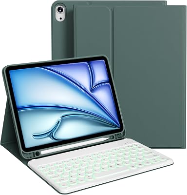 Christmas Keyboard Case for iPad Air 11 Inch M3M2, for iPad Air 5th4th Generation 10.9 Inch -7 Colors Backlit Detachable Keyboard, Slim Folio Cover with Pencil Holder, Dark Green