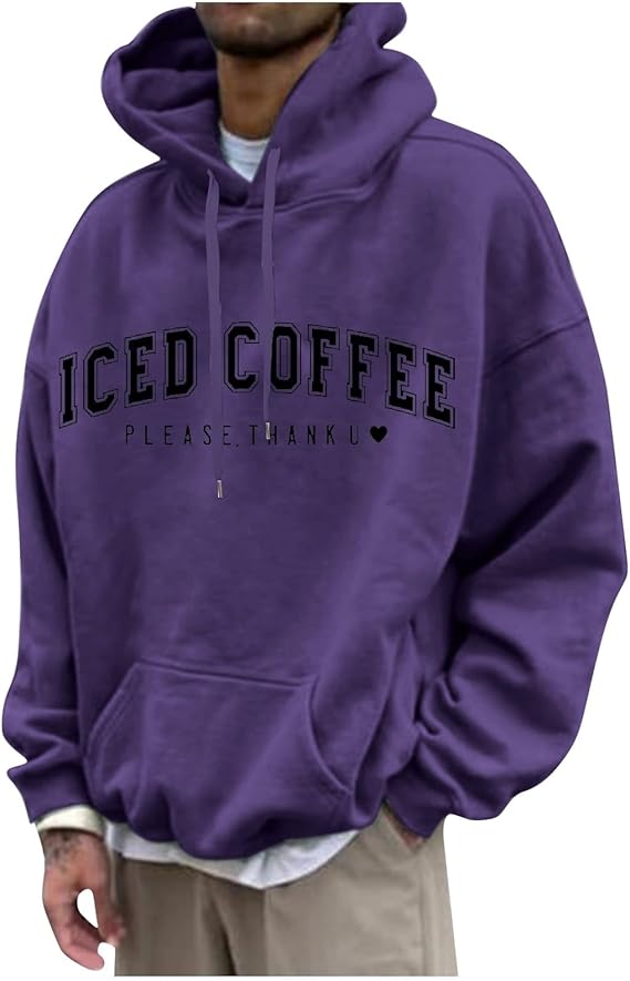 XIAXOGOOL Graphic Hoodies for Men Retro Letter Print Sweatshirts Loose Workout Pocket Pullover Plus Size Hooded Sweatshirt