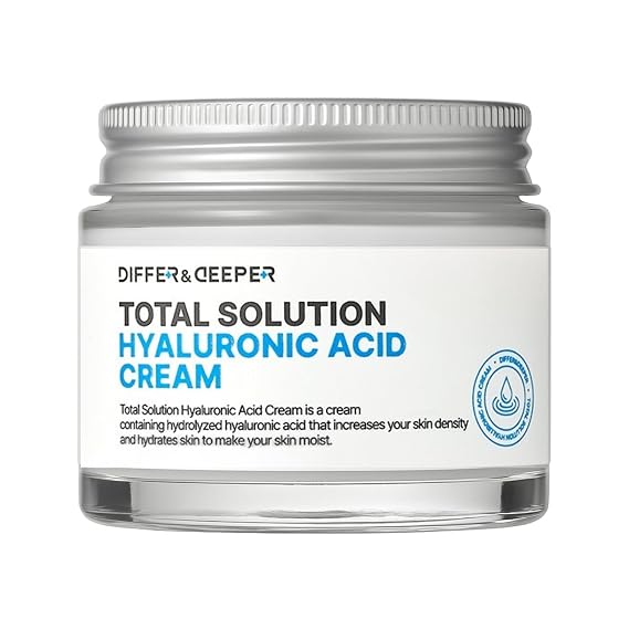 Differ & Deeper Total Solution Hyaluronic Acid Cream Deep Hydration Face Moisturizer for Dry Skin, Lightweight Daily Cream for Moisture Balance & Skin Softness, Korean Skincare 2.47oz