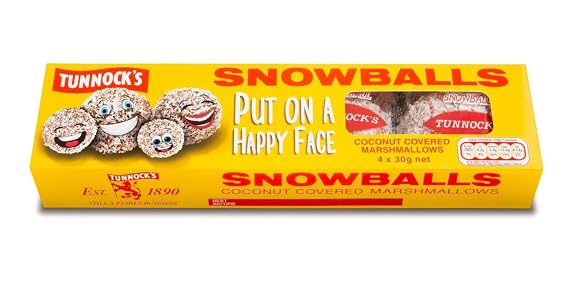 TUNNOCK'S Snowballs - Coconut Covered Marshmallows 4 Pack 120g (4.2 oz)