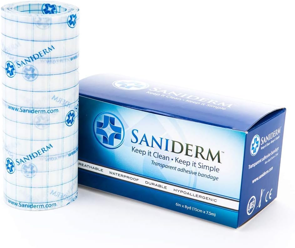 Saniderm Tattoo Aftercare Bandage, Transparent Adhesive Bandages That Protect and Heal Tattoos or Minor Skin Wounds, 1 Professional Roll, 6 Inch x 8 Yard