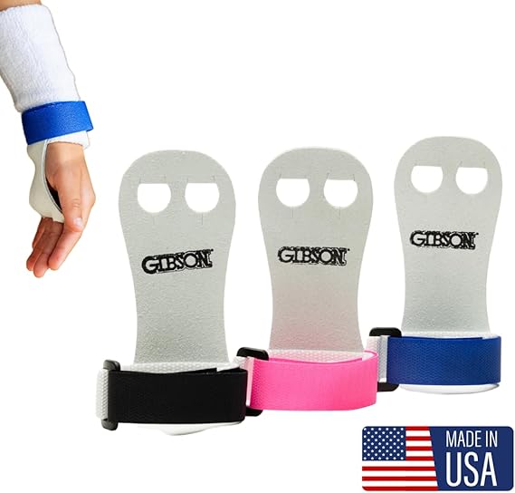 Gibson Athletic Rainbow Gymnastics Grips for Beginners, Unisex Durable Leather Grip, Hook & Loop Closure for Secure Grip & Wrist Support, Athletic Grip & Hand Protection for Young Gymnasts Made in USA