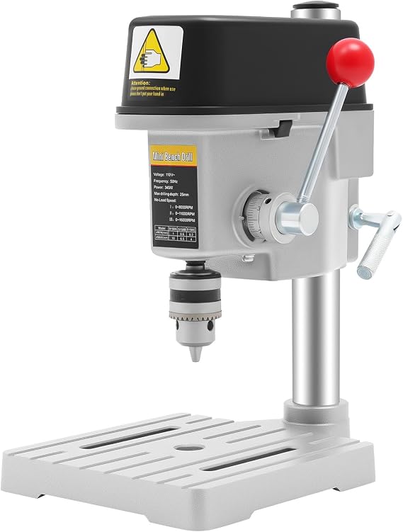 Mini Benchtop Drill Press, 340W Electric Mini Bench Drill Press, Portable Benchtop Drill Machine, Tabletop Drilling Machine with 3-Level Speed Adjustment, Metal Drilling DIY Jewelry Making