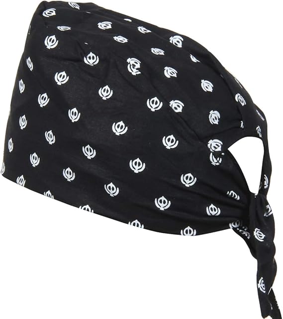BISMAADH 100% Cotton Sikh Religious Khanda Printed Patka Durag Skull Cap