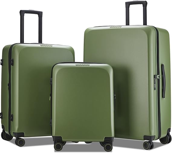 Verage Freeland 3 Piece Luggage Sets with X-Large Spinner Wheels, Expandable Hardshell Luggage Sets, Travel Suitcase Set TSA Approved (20/24/29-Inch, Green)