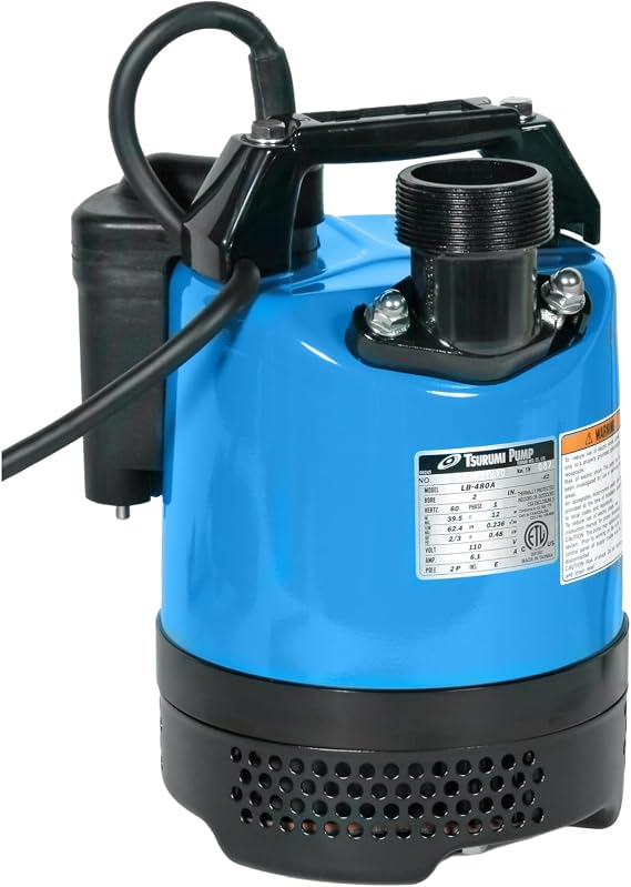 Tsurumi Pump LB-480A Submersible Dewatering Pump -Auto Relay Switch 2/3 HP 115V 2 in Discharge For construction dewatering applications where auto operation is needed | 63 GPM / 3780 GPH