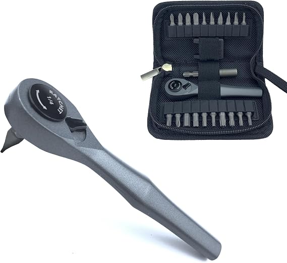 23-Pieces 1/4ratchet Mini Ratcheting Screwdriver Sets 72-Tooth Ratcheting Wrench Stubby Ratchet 90 degree Right Angle Screwdriver For Small Spaces With Storage Bag