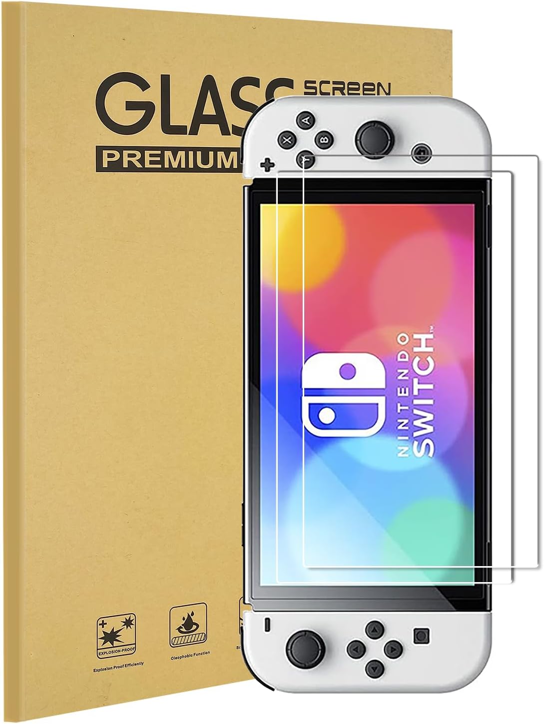 2-Pack Tempered Glass Screen Protector compatible with KEANBOLL Nintendo Switch OLED model 2021, Ultra Clear and 9H Hardness and Scratch Resistant and Easy Installation