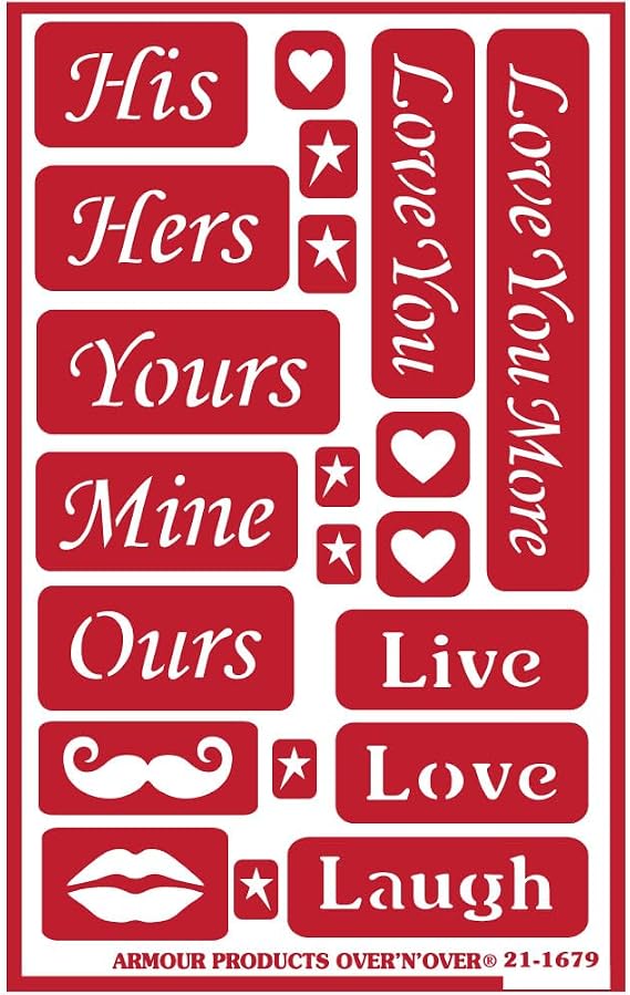 Armour Products 21-1679 Over n Over Glass Etching Stencil His Hers