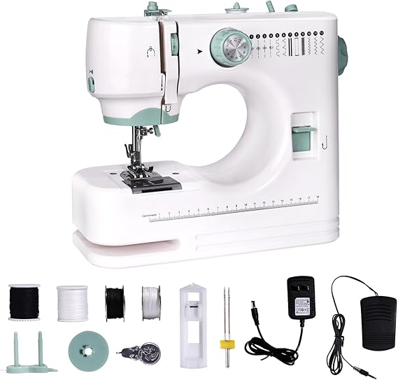 Mini Sewing Machine for Beginners, 12 Built-In Stitches, 2 Speed, Basic Sewing Kit Included,Multifunctional Portable Sewing with Foot Pedal, Light, Perfect for Home Use