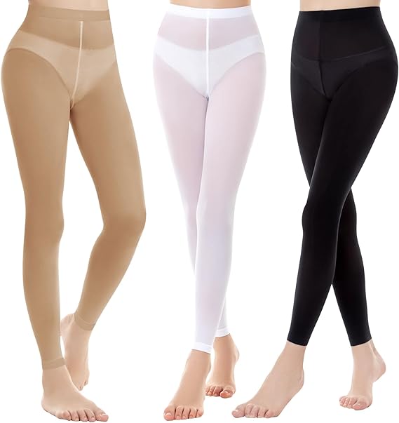 3 Pairs School Girl's Footed and Footless Ballet Dance Tights Age(2-16),Black White Nude