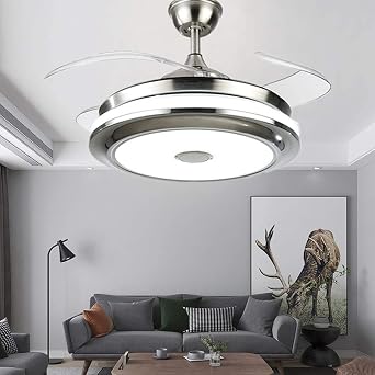 36'' Modern Ceiling Fan with Light Bluetooth Music Player Ceiling Fans Remote 3 Color Changes Invisible Blades Chandelier, Silent Motor with LED Kits Included