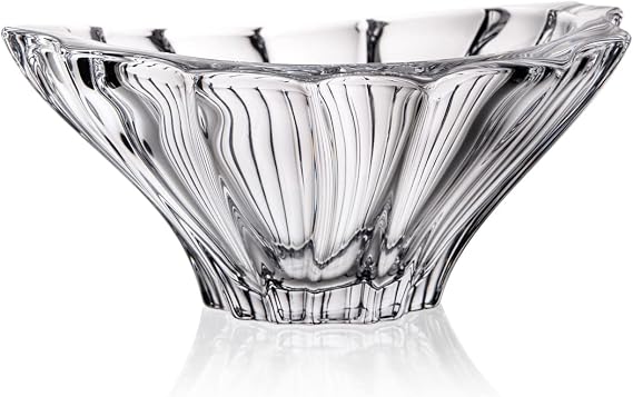 Czech Crystal Glass Bowl-Vase 8''-Dia Clear Vintage European Design ''Plantica'' Elegant Centerpiece Fruits Desserts Home Decor Birthday Wedding Housewarming Anniversary
