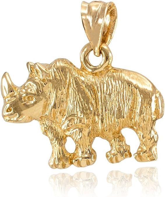 Fine 14k Yellow Gold Rhino Rhinoceros Pendant