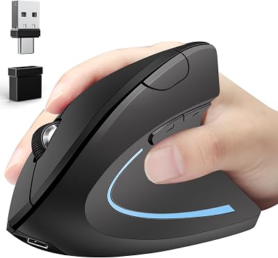 Ergonomic Mouse Wireless Bluetooth Vertical Mouse Three-mode Connection:BT5.0USB AUSB C- Rechargeable,Ergonomic,6 Buttons,1600 DPI,2.4G Optical-Compatible with Mac ipad Tablet Laptop PC Computer