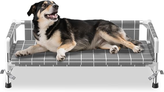 Elevated Dog Bed with Cushion and Three-Sided Fence for Small Medium Dogs