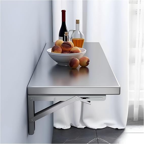 Stainless Steel Wall Mounted Folding Table, Space Saving | Fold-Down Wall Desk for Study, Bedroom, Bathroom, Laundry Room & Kitchen(40*30cm)