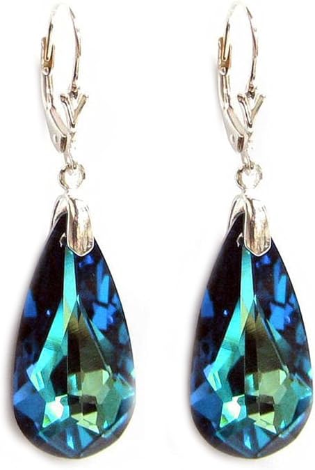 Sterling Silver Leverback Dangle Earrings made with Austrian Crystal