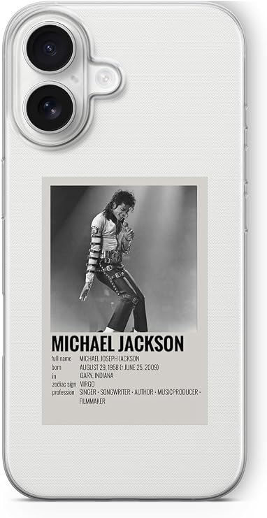 Multitronic iPhone 16 Plus Uyumlu Michael Jackson Minimalist Poster Tasarım Baskılı Şeffaf Kılıf