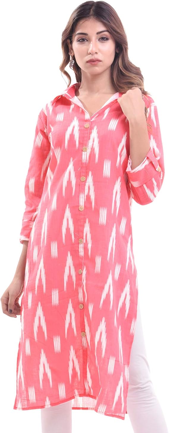 Indian Women's Printed Cotton Kurti Pink Top By Chichi