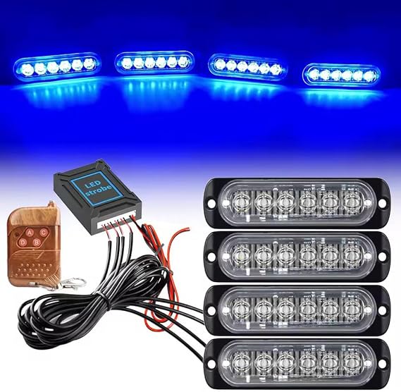 LED Emergency Strobe Light 4X6 LED Surface Mount Warning Emergency Flashing Lights for Truck Off Road Car Vehicles ATV SUV (Blue)