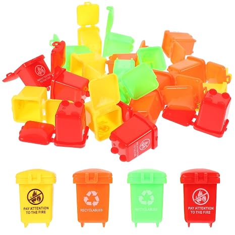 Toddmomy Mini Trash can Toys Set 20 Pcs Small Garbage Bin Toys for Kids Toddlers Pretend Play and Table Scene Decoration