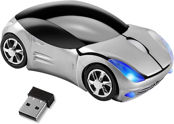 HuGuWdy Silver Car Mouse,2.4G with USB Reciver 1600DPI Computer Mice Wireless for Computer Wireless Computer Mouse for Laptop Tablet for Windows Mac OS(Silver)