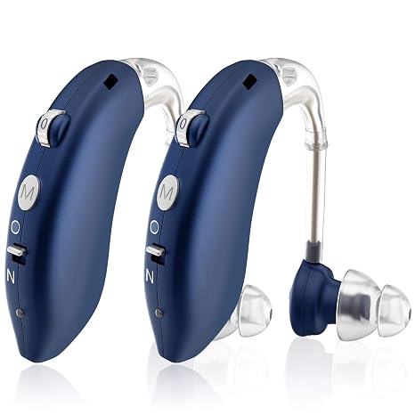 Hearing Aids for Seniors, Rechargeable Hearing Amplifier with Noise Cancelling, Digital Ear Hearing Assist Devices with Volume Control (Blue)