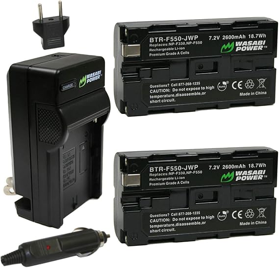 Wasabi Power Battery (2-Pack) and Charger for Sony NP-F330, NP-F530, NP-F550, NP-F570 (L Series) and CN-160, CN-216, CN126 Series & Atomos Ninja V, Shinobi, Shogun 7, BMPCC 6K Pro and More