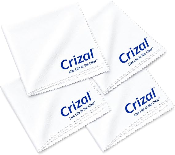 Crizal Microfiber Eyeglass Cleaning Cloth Finest Microfiber Cloth Available | Designed & Tested by CRIZAL | Developed, Trusted and Safe for Advanced AR Lens Coatings | 4 Pack |
