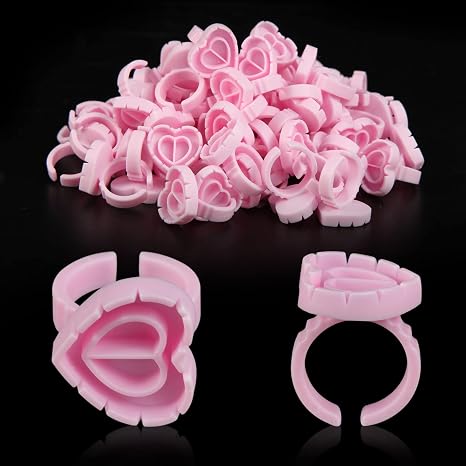 100PCS Glue Rings Lash Rings for Glue, Pigment Rings for Eyelash Extensions Eyelash Glue Holder Lash Glue Ring Smart Disposable Cups Pink