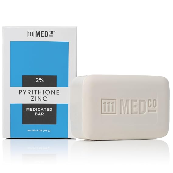 111MedCo 2% Pyrithione Zinc Medicated Cleansing Bar, AntiDandruff Face, Scalp and Body Soap for Itching, Flaking and Scaling from Dandruff and Seborrheic Dermatitis, 4 oz