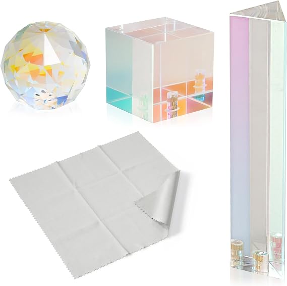 Meking Optical Prism Set, Triangular Prism Crystal Glass Cube | for Teaching Light Spectrum Physics, Lens Photography Studio Shooting