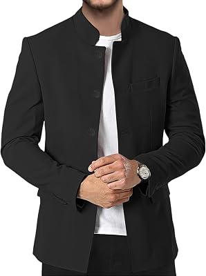 Mens Chinese Tunic Suits Stand Collar Jacket Slim Fit Suits Traditional Uniform Blazer