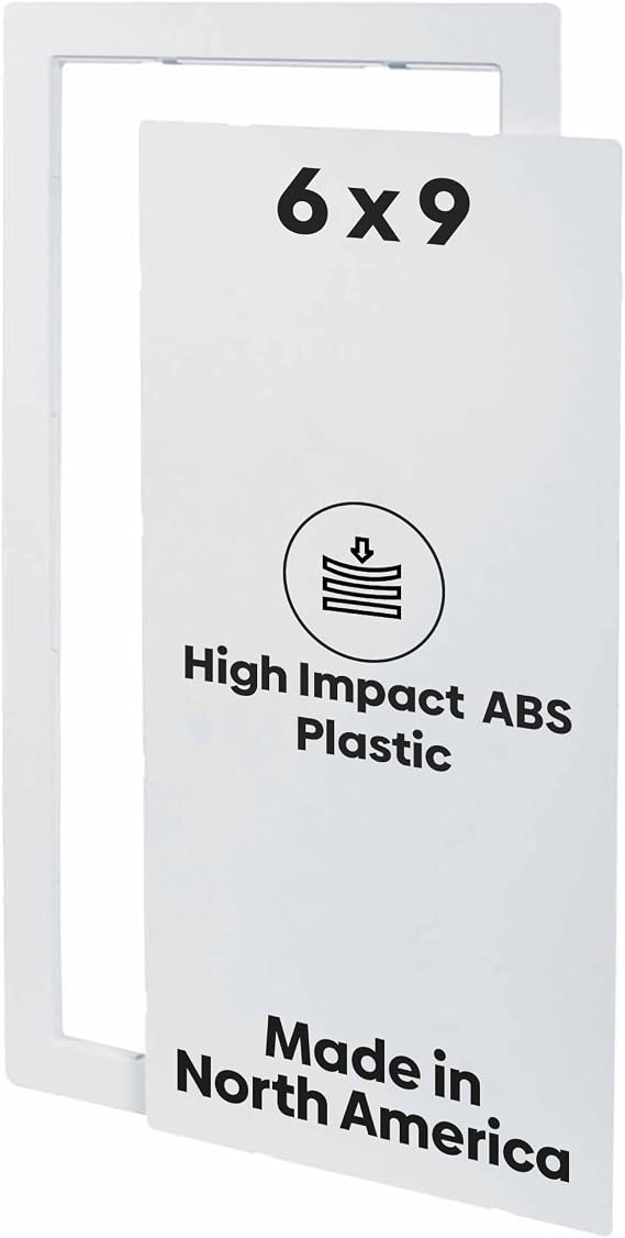 Best 6" x 9" High-Impact ABS Plastic Access Panel with UV Stabilizers, Flush Plastic Access Door for Drywall, Drywall Panel for Plumbing, Wiring & Cables, Snap Friction Catch Latch, AMZ-BA-PAC