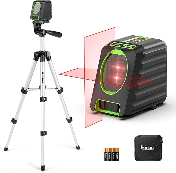 Laser Level with Tripod, Huepar 150Ft Red Self Leveling Lazer Levels | 150 Vertical Green Cross Line Level Tool for Picture Hanging, Tile, Construction Project - Pulse Mode