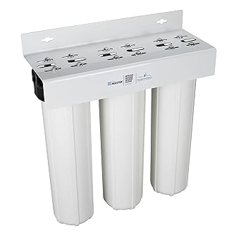 Home Master Whole House Three Stage Water Filtration System with Fine Sediment, Iron and Carbon, Blue