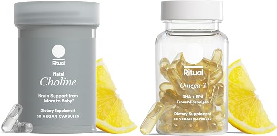 Ritual Natal Choline and Vegan Omega 3 Supplement Bundle - Support Baby's Cognitive Function When Taken During Pregnancy and Postpartum - Bioavailable Omega-3 DHA and EPA - 30 Servings