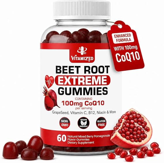 Extreme Beetroot Formula & COQ10 100mg Gummies for Circulation Energy, Flow | Grape Seed Extract, Circulation Energy & Flow, Extract, Gluten Free