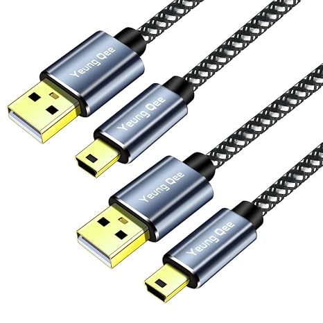 Mini USB Cable 1.5ft,Braided USB 2.0 Type A to Mini B Cable Charging Cord Compatible with PS3 Controller, MP3/4 Player,PDA, Camera, Scanner and More Mini USB Devices (1.5FT/50CM,2 Pack)
