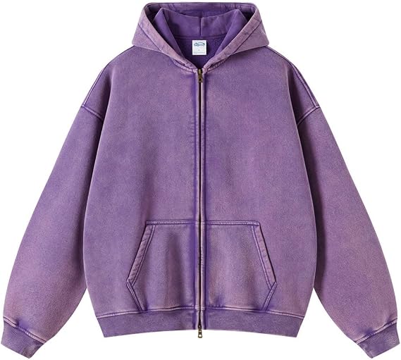 Oversize Men's Vintage Hoodie Zip Up Long Sleeve Sweatshirt with Pockets Acid Wash Streetwear Fleece Hoodies Jacket