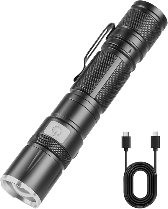 LED Flashlight Rechargeable, Pocket Small Bright Flashlights 5Modes | 3000 High Lumens Tactical FlashLight, Zoomable, IP68 Waterproof, USB-C for Camping, Emergency Home Repair, Tool Gifts for Men