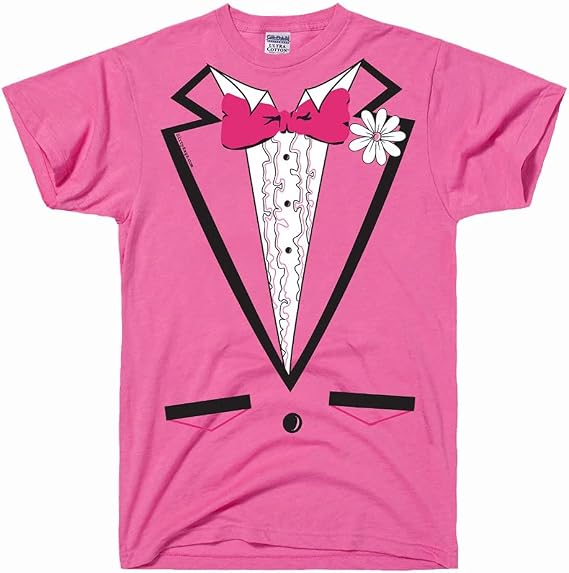 DIRTYRAGZ Mens Pink Tuxedo Tshirt - Funny Shirt Graphic Tee Tux Costume T Shirt with Bow Tie Vintage Tees for Men