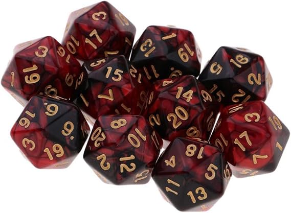 10 Pieces Polyhedral Dice Set D20 Dice 20mm Acrylic 20 Sided Game Dice for Dungeons and Dragons RPG MTG DND Dice Table Games (Red Black)