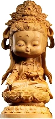 xiledu Hand Carved Boxwood Mini Quan Yin Statue,Small Guan Yin Buddha Statue for Home Office Decor,Feng Shui Decor Kuan Yin Figurine