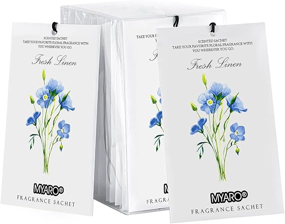 MYARO 12 Pack Fresh Linen Scented Sachets, Closet Deodorizer Car Freshener