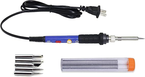 Electric Soldering Iron Kit 60W Adjustable Temperature Welding Soldering Iron with 5pcs Different Tips, 1 Solder Wire 1.0mm Dia. (Soldering Irons)(Upgrade Blue)