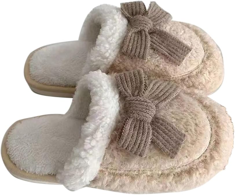 Cozy Cute Bow Slippers Comfy Autumn Winter Slippers, Fuzzy Plush Winter Indoor Outdoor